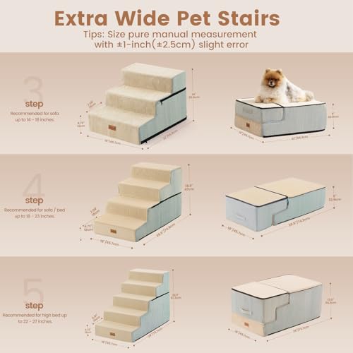 Dog Stairs for Small Dogs 14" H (Beige / 18"x22"x14"Extra Wide)