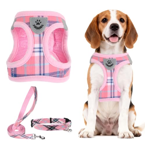 Dog Harness Collar and Leash Set No Pull for Small Medium Sized (Pink / XL (CHEST 20"-22"))
