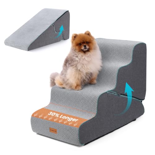 Dog Stairs for Small Dogs 22" H (Grey / Update 2in1 33"D x 15.7"W x 22"H)