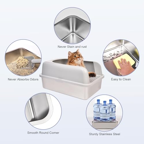 Stainless Steel Cat Litter Box with Lid (M)