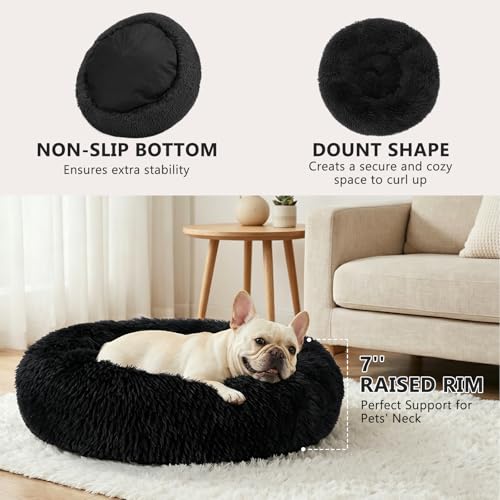 Orthopedic Dog Bed Comfortable Donut Cuddler Round Pet Beds Ultra Soft Washable Dog and Cat Cushion (S(23’’x 23’’) / Black)
