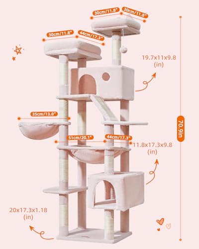 Cat Tree 71 in Extra Large Cat Tower for Inddor Cats (Jelly Pink / 71 Inches)