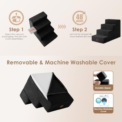Dog Stairs for Bed 18" H (Black / Extra Wide 16.5" x 28" x 18")