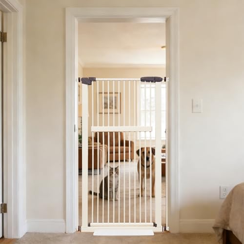 55.12" Extra Tall Pet Gate for Cat Dog 30.12" (55.12" H-cream / 30.12"-34.05" W)