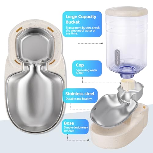 Automatic Cat Feeder and Water Dispenser with Stainless Steel Bowl Gravity Food Feeder and Waterer Set for Small Medium Dog Puppy Kitten 1 Gallon x 2 (Stainless Steel-Beige)