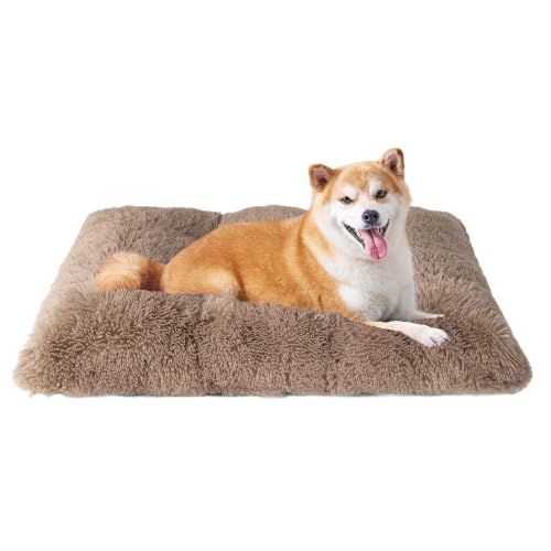 Fluffy Dog Crate Bed for Large Dogs (Camel / 35 x 23)