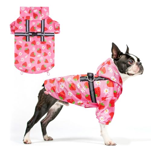 Dog Raincoats for Large Dogs (Strawberry Pink / L(Back 18.1", Chest 25.5", Neck 18"))