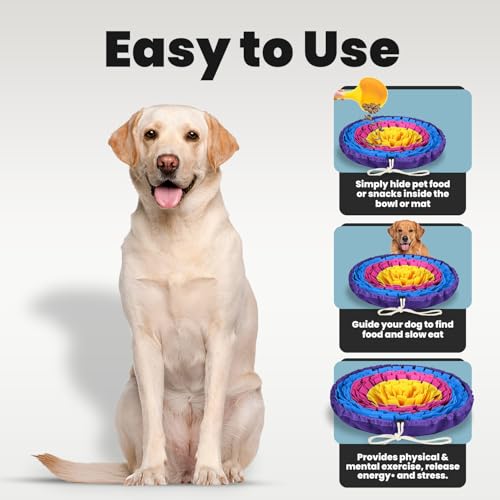 Snuffle Mat Dog Puzzle Feeder for Slow Eating & Brain Training (Yellow Rose Blue)