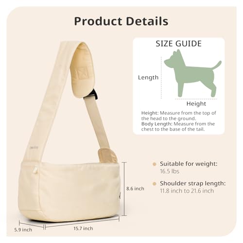 Dog Sling Carrier 15 lbs (Beige Sling / 15.7"L x 5.9"W x 8.6"H)