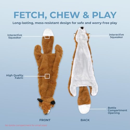 2-in-1 Stuffless Squeaky Dog Toy - Fox, Large (Brown/Fox / Large)