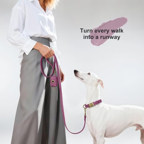 PU Leather Dog Leash for Medium Large Dogs (Purple / 3/4''x 5FT)