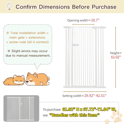 Extra Tall Cat Gate 61.02" High 29.92" (61.02" H-white / 29.92"-42.51" W)