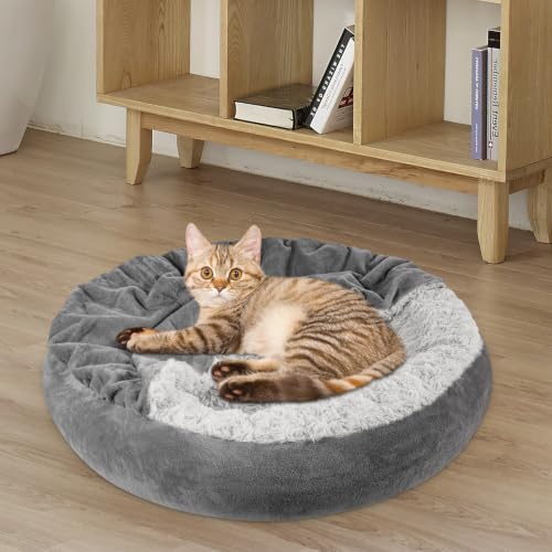 Small Dog Bed Cat Bed with Hooded Blanket (S(23" x 23" x 7") / Dark Grey)