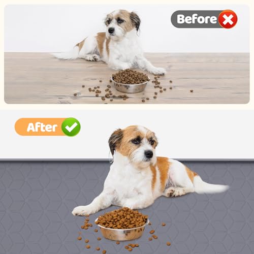 Dog Food Mat 34''x22'' Large Dog Mat for Food and Water (34"L x 22"W / Dark Grey-Rhombus)