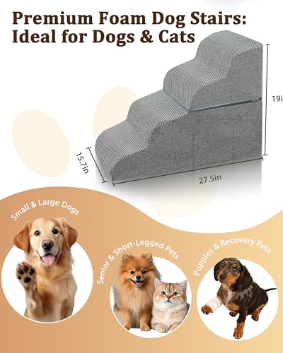 Dog Stairs for Bed (Grey / 4-Step 19"H)