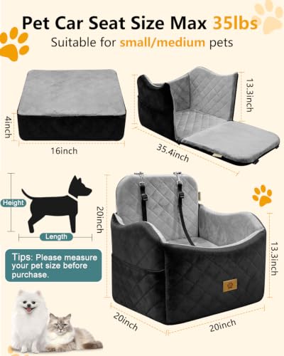 Dog Car Seat for Small Dogs Up to 35 lbs (Black/Grey)