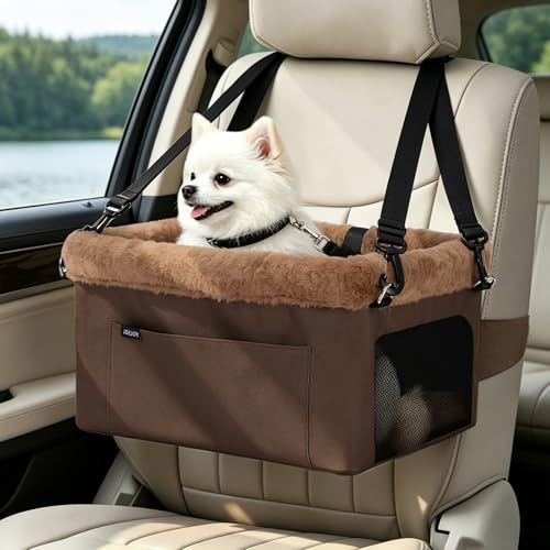 Deluxe Dog Booster Seat with Sturdy Metal Frame and Safety Leash for Small Pets up to 20 lbs (Bronw)