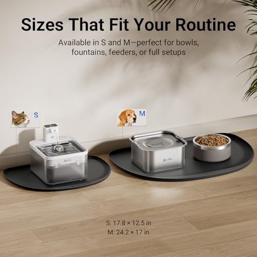 Cat Food Mat Silicone Waterproof Feeding Mat (18"L x 12.5"W / Black)