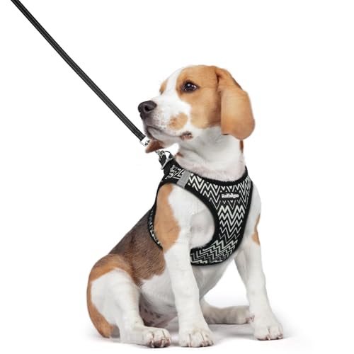 Dog Harness Medium Sized and Leash Set (Black Zigzag / L (chest: 18.2 - 20.5"))
