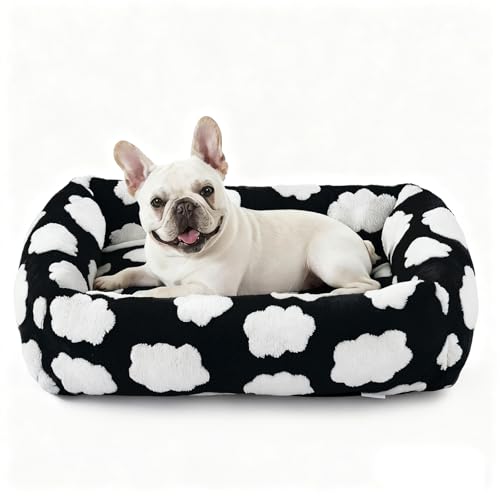Small Dog Bed for Small Dogs (Cozy Clouds Black / S PLUS (25"x21"x7"))