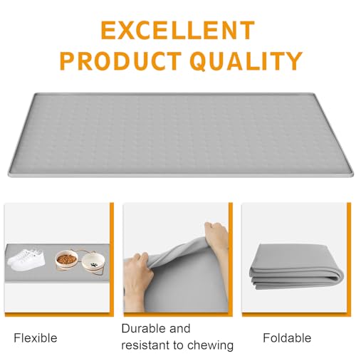 Extra Large Silicone Dog Food Mat 33.9"x21.9" (Gray)