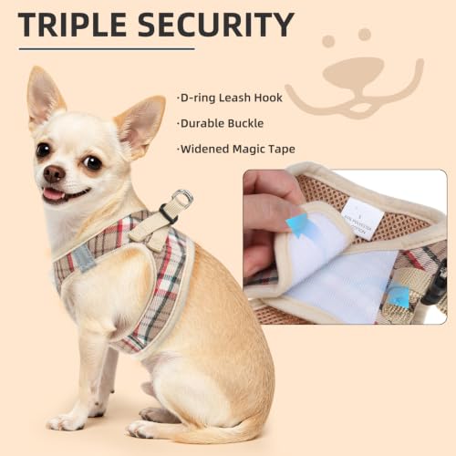 Dog Harness Collar and Leash Set No Pull for Small Medium Sized (Khaki / S (CHEST 14.5"-16"))