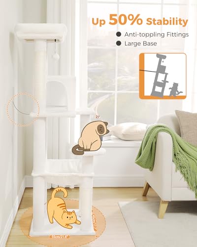 56.3" Cactus Cat Tree with Metal Hammock (White / 56.3in)
