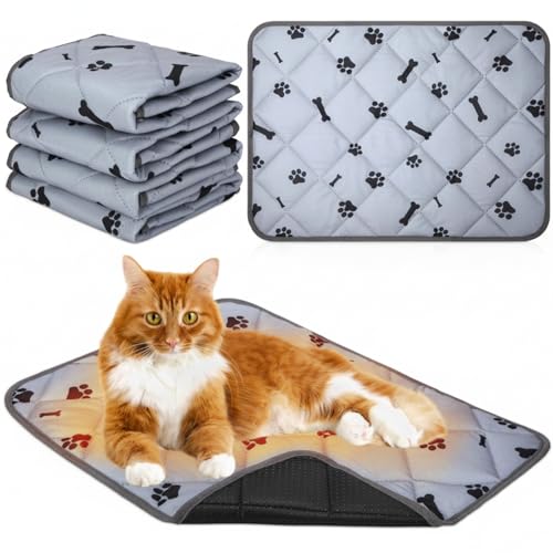 4 Pack Self Warming Cat Bed Self Heating Cat Mat 18 x 24 Inch Self Warming Dog Cat Bed Pad Heat Reflective Soft Dog Crate Pad Anti Slip Thermal Pet Mat Washable for Outdoor Indoor Pets