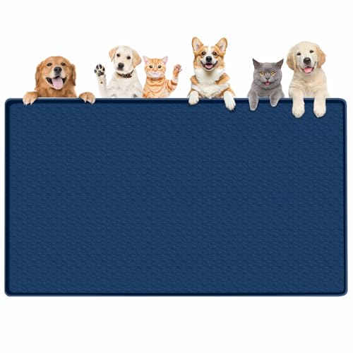 Dog Food Mat 51''x25.6'' Extra Large Dog Mat for Food and Water (51"L x 25.6"W / Blue)