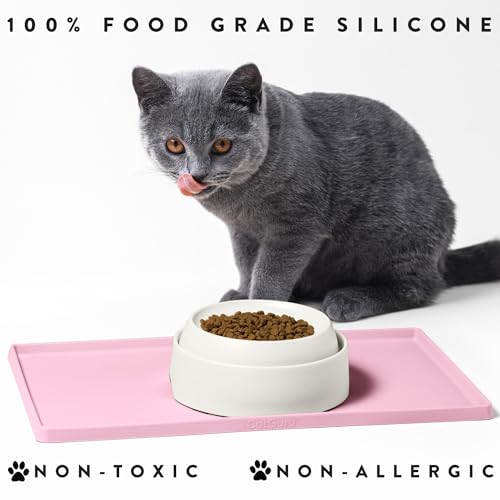 Premium Cat Food Mat (S: 19" x 11" / Pink)