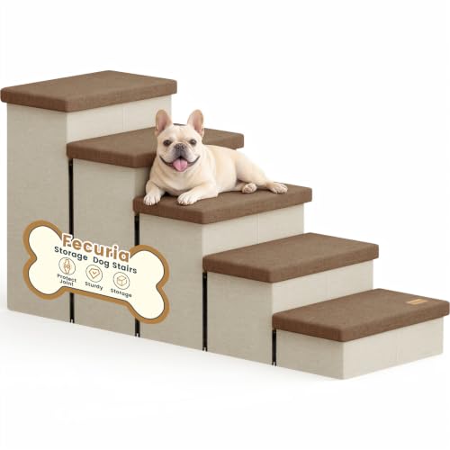 5 Step Wide Dog Stairs with Storage 23" H (Brown / 50"D x 17"W x 23"H)