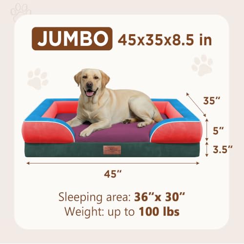 Orthopedic Dog Bed for Extra Large Dogs with Bolster (45.0"L x 35.0"W x 8.5"Th / San Francisco)