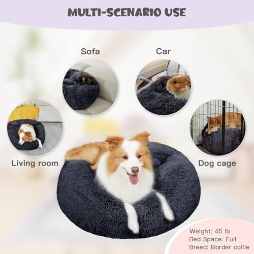 Covered Large Dog Bed with Blanket Attached Calming Burrow Deep Grey (35.0"L x 35.0"W x 10.0"Th / Grey)