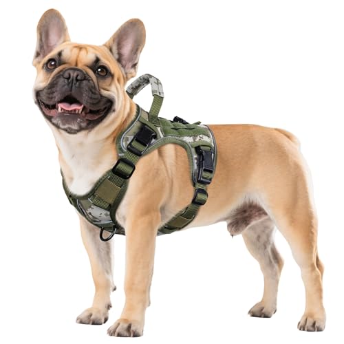 Tactical Dog Harness for Small Dogs (Green&Camo / Small: 15-30 lbs (Chest:20-26",Neck:15-18"))
