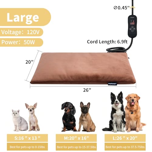Large Dog Heating Pad & Heated Pet Bed for Big Dogs and Multiple Pets (Brown / L: 26" x 20")