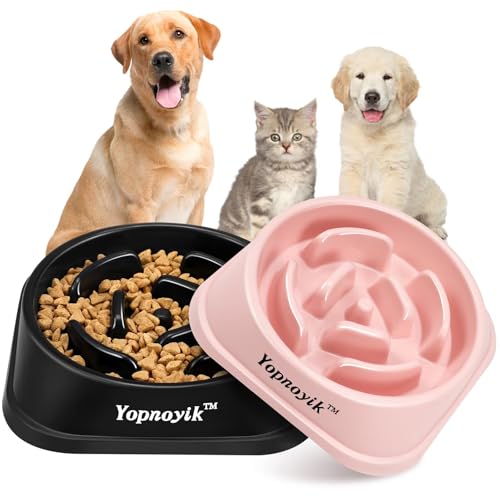 2 Pack Slow Feeder Dog Bowls for Medium Dogs & Cats (Medium / Black and Pink)