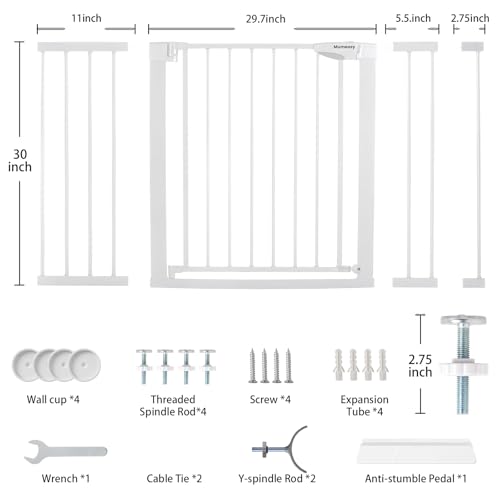 29.7 51" Extra Wide Baby & Dog Safety Gate for Stairs & Doorways (White / 29.7-51"W x 30"H)