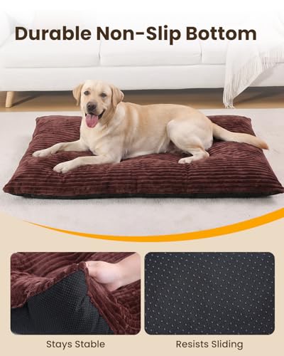 Washable Dog Crate Bed Kennel Mat for Large Dogs (Brown / 48.0"L x 29.0"W x 3.5"Th)