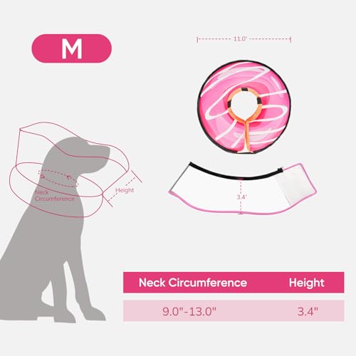 Raised Inflatable Dog Cone After Surgery (DonutPink / M(Neck 9"-13"))