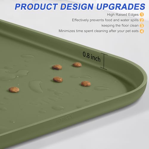Waterproof Silicone Pet Food Mat with Raised Edge for Dog & Cat (Light Olive Green / 22"L x 14"W)