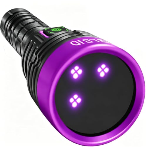 UV Black Light 365 nm Rechargeable Flashlight with Filter for Pet Urine (Black and Purple)