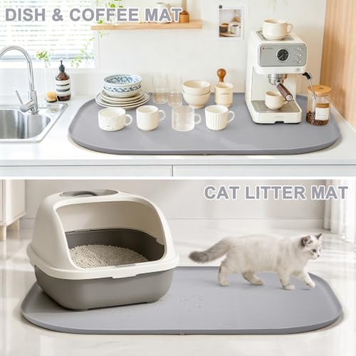 Waterproof Silicone Pet Food Mat with Raised Edge for Dog & Cat (Light Gray / 36"L x 24"W)
