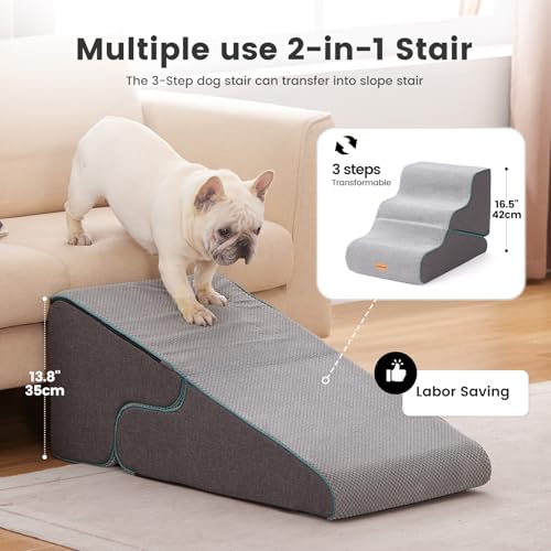 Dog Stairs for Small Dogs 16.5" H (Grey / 2 in 1 15.7"x26.7"x16.5")