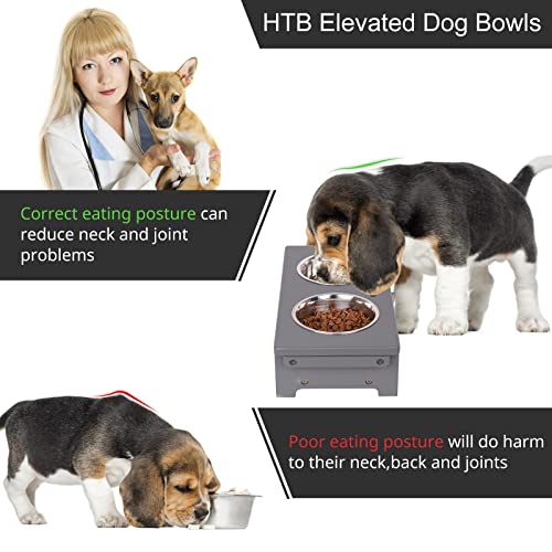 Elevated Dog Bowl Stand with 2 Stainless Steel Bowls (small-4“tall,21 Oz bowl / Grey)