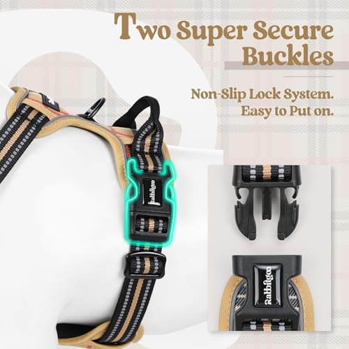 Dog Harness No Pull for Small Dogs with 2 Leash Clips (Small / Beige Plaid)