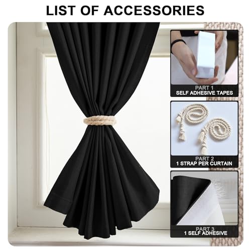 100% Blackout Stick on Curtains (Black / 35"W x 72"H)