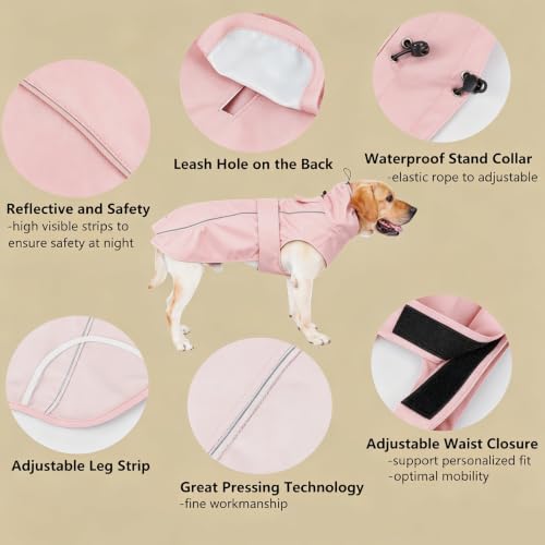 Adjustable Waterproof Dog Raincoat for Dogs (Pink / X-Large(37-55lb))