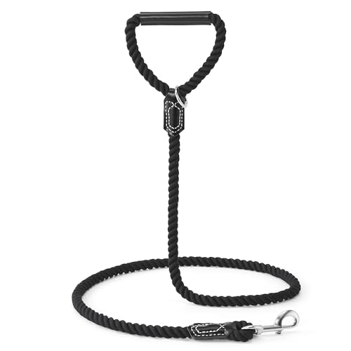 Dog Leash Braided Cotton Rope w (Jet Black / 60 Inch-1/2")
