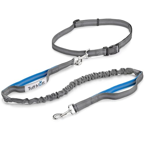 Waist Hands Free Dog Leash for Walking Running Hiking (gray/blue)
