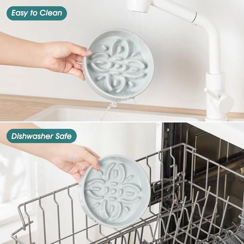 Ceramic Slow Feeder Dog Bowls (S-0.6 Cups / Grayish Cyan)